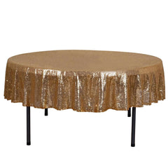 Sequin 90" Round Tablecloth Gold - Glittering Decor for Special Events
